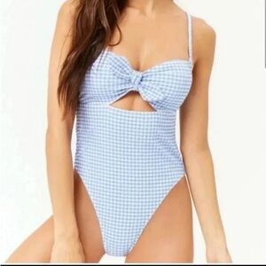 NWT Baby Blue & White Gingham Plaid Checkered One Piece Bathing Suit Swimsuit
